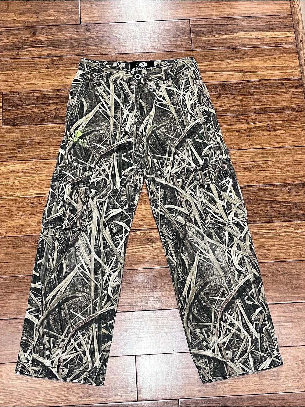 Boys Mossy Oak Shadow Grass Camo Cargo Pants Green & Brown